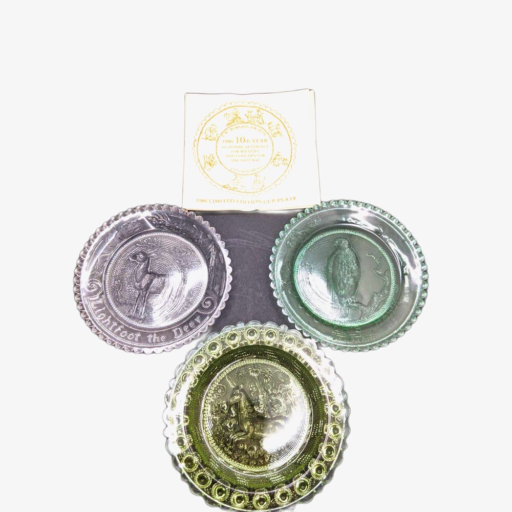 3 Lot Pairpoint Cup Plates Hawk Lightfoot Deer Unicorn Burgess Society Cape Cod